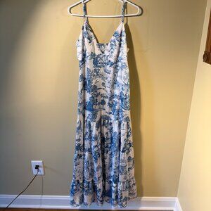 Gianni Bini Maxi Dress Straps V-neck French Toile Blue Cottagecore
